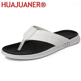 Slippers Men Genuine Leather Summer Arrival Man Flip Flops Fashion Pinch Feet High Quality Male Beach Shoes Outdoor Footwear