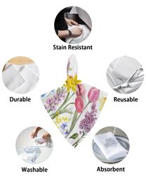 Tulip Flower Plants In Spring Table Napkins Cloth Set Kitchen Dinner Tea Towels Table Design Mat Wedding Decor Napkins