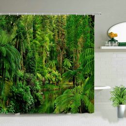 Forest Landscape Shower Curtains Tree Waterfall Mount Fuji Scenery Waterproof Bathroom Curtain Set Bathtub Decor Cloth With Hook
