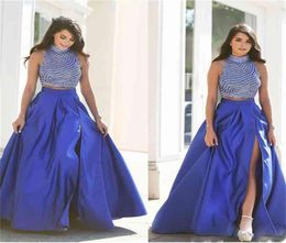 High Quality Elegant Royal Blue Long Skirts Womens Sexy Split Zipper Empire Waist Floor Length Pleated Maxi Skirt Saias Feminina 27908007