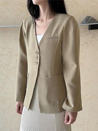 Women's Suits BJTZ Collarless Blazers Jacket For Women 2024 Spring Autumn Trend Versatile Office Lady Designer Blazer Tops Female HL122