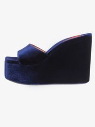 tyle Ladies leather 2024 Wedge high heel sandals Pine cake thick bottom slipper open peep-toes Platform one line Europe and America Veet Heart SHOES siz