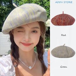 Berets 2024 Trendy Sweet Colour Mixing Hollow Lace Beret For Women Breathable Pumpkin Hat Perfect Summer