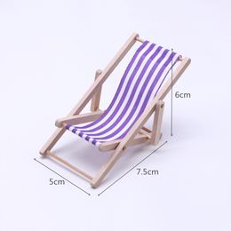 10 Colours Dollhouse Miniature Items Wooden Beach Chair Model Mini Furniture Outdoor Reclining Chair Miniature Scene Accessories