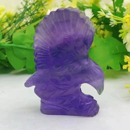 Decorative Figurines 7cm Fluorite Hand Carved Eagle Animal Statues Crystal Craft Gifts Home Decor Office Decorations