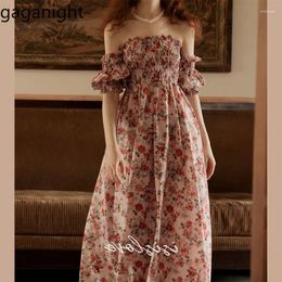 Party Dresses Gaganight Women Red Floral Printed Off Shoulder Dress 2024 Women's Summer Style Fresh Retro High-end Stylish Long