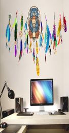 Indian Wolf Headdress Colorful Feather Wall Stickers Home Decor Wallpaper Poster Art1148711