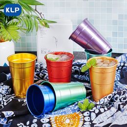 KLP 1PC Hammer Grain Juice Cup Beer Mug Gold Diamond Water Cup Food grade Aluminium Cup and Metal Drinking Cups-Set of 7