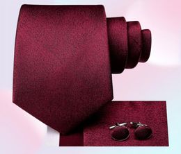 Bow Ties Business Burgundy Red Solid Silk Wedding Tie For Men Handky Cufflink Mens Necktie Fashion Designer Party Drop HiTie3372168