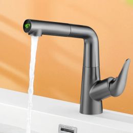 LED Digital Faucet Basin Sink Hot Cold Mixer Crane Bathroom Pull Out Modern Luxury Tap Wash Basin Deck Mounted Copper Faucets