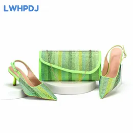 Dress Shoes 2024 Lemon Green Color Fashionable High Heels Pointed Toe Ladies Matching Bag Set For Women Wedding Party