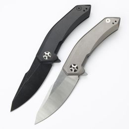 CK0095 High End Flipper Knife S35VN Satin/Black Titanium Coated Blade TC4 Titanium Alloy Handle Outdoor Camping Fishing Ball Bearing Fast Open EDC Pocket Knives