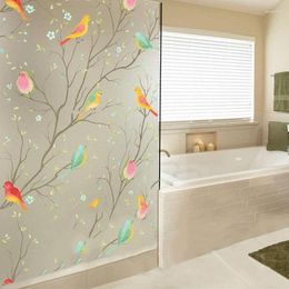 Window Stickers Colourful Bird Frosted Film Static Cling Stained For Home Office