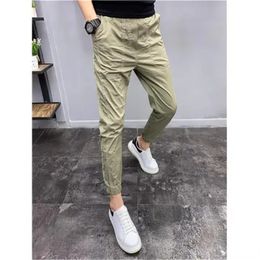 Korean Spring Summer 2023 Pants Men's Korean Slim Black Elastic Nine Points Pants Men Clothing All-match Casual Pants Streetwear