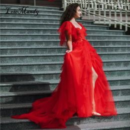 Party Dresses Bright Red Prom Dress With Airy Frills 2024 Stylish Corset Type Closure Evening For Women Formal Occasion