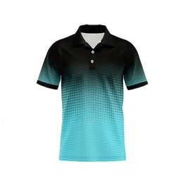 Mens Polo Shirt Lapel POLO Button Gradient Pattern 3D Printed Flap Shallow Outdoor Street Short Sleeve Clothing Sports 240403