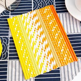 Disposable Cups Straws 25PCS Paper Degradable Orange Series Kraft Is Environmentally Friendly And Healthy