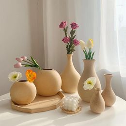 Vases 1PC Wooden Vase Living Room Dried Flowers Plants Solid Wood Pots Home Office Desk Decoration Accessories