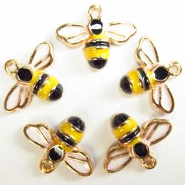 10pcs Mini Bumble Bee Charm for Jewellery Making Craft Bulk Enamel Pendant Earring Accessories Diy Supplies Metal Materials