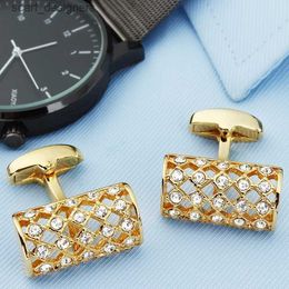 Cuff Links HAWSON Luxury Golden Cufflinks for Men Fashion French Shirt Cufflinks Accessories Cuff Button with Crystal Best Gifts with Box Y240411