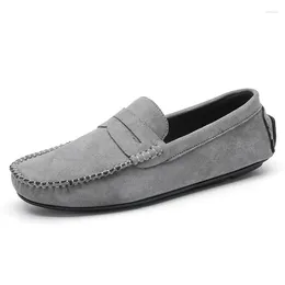 Casual Shoes Men Mens Suede Loafers Moccasins Breathable Slip On Black Rubber Non-slip Driving Size 45