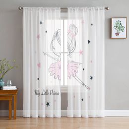 My Little Prima Ballerina Linear Luxury Tulle Curtains for Living Room Sheer Curtains Kitchen Drapes Bedroom Voile Curtain