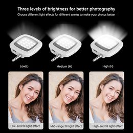 Mini 3.5mm Jack 16 Selfie Flash LED Lamp Portable Mobile Phone Photography Fill Light Rechargeable For Smartphone Photography