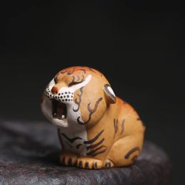 Handmade Clay Tiger Figurines Tea Pet Animal Ceremony Utensils Set Room Decoration Accessories Zen 240411