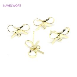 14K Gold Plated Thin Bowknot Shape Post Earring Fittings S925 Sterling Silver Needle Irregular Stud Earring Accessory Wholesale