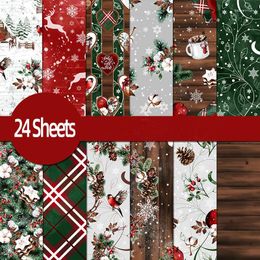 Gift Wrap 24Pcs Christmas Stickers Flower Plant Printed Hand Account DIY Material Decorative Stationery Xmas Card Decor
