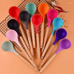 Spoons Silicone Soup Ladle Heat Resistant With Wood Handle Non-Stick Kitchen Cooking Spoon Serving Scoop For Sauce