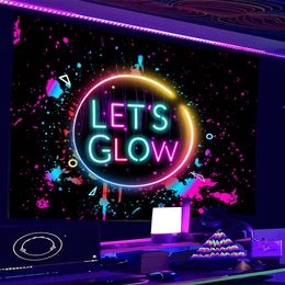 Cool Black Light Let's Glow Flourescent Tapestry UV Reactive Tapestries Wall Hanging Hippie Party Night Decor Home Room