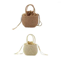 Storage Bags Handbag Braided Lifting Handle Women Stylish Polyester Lining Ladies Shopping Travel Drawstring Bag Pouch Khaki