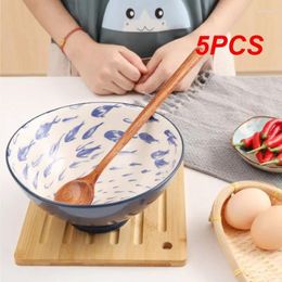 Spoons 5PCS Long Wooden Natural Round Cooking Spoon For Soup Mixing Stirr Korean Style Kitchen Utensil Eco-Friendly