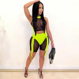 Sheer Mesh Sexy Two Piece Set Women Clothing Sets Summer Crop Top Biker Shorts Festival Bodycon 2 Piece Club Outfits for Women18364054