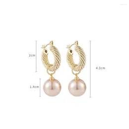 Hoop Earrings Trendy Fashion Ball Metal Circle For Women Ear Clasp Drop Dangle Big Simulated Pearl