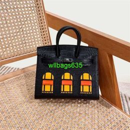 House Platinum Bags Bk Leather Handbags New House Bag Real Leather Bag Womens Top Layer Cowhide Handbag Crocodile Pattern Contrast Color Ca have logo HB9S