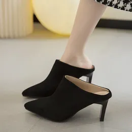 Slippers Baotou Women Mules 2024 Spring/Summer Pointed Thin Heels Lady Simple Elegant Style High Heel Shoes Female Slides