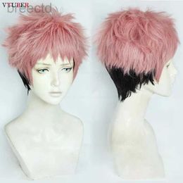 Anime Costumes Yuji Itadori Cosplay Wig Jujutsu Kaisen Wigs Pink Orange Gradient Black Short Heat Resistant Synthetic Hair Anime Wigs + Wig Cap 240411