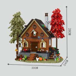 Forest Cabin Cozy Cottage Wood House Natural Scenery View Model Building Blocks MOC Bricks Creative Ideas Toy Set Gift Children