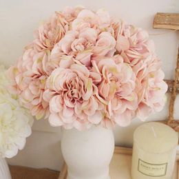 Decorative Flowers 5pcs Artificial Pink Silk Rose Peony Bridal Bouquet For Wedding Home DIY Decoration Fake Floral Hydrangea Crafts