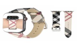 Plaid Pattern Strap Apple Watch Band 40mm 44mm 42mm 38mm Genuine Leather Wristband Belt Bracelet For Iwatch Series 7 6 Se 546890573