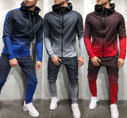 Mens Tracksuit Set Gradient Zip Up Hoodie Top Bottoms Jogging Joggers Gym Sweats Slim Fit newest style1686563