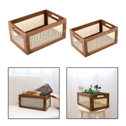 Decorative Rustic Basket Wood Storage Crate Box Nesting Basket Bins Rustic Decorative Organiser Fruit Box Desktop Baskets