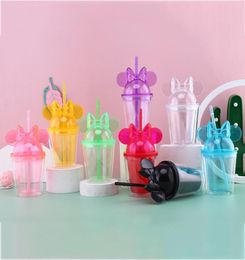 15oz Mouse Ear Tumblers with Bow Mouse Ears cup 450ml 8 Colours Acrylic Plastic Water Bottles Portable Cute Child Cups2346636