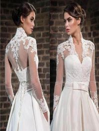 White Ivory Lace Appliques High Neck Wedding Wraps With Long Sleeves Sheer Bridal Bolero Jackets Tulle Bridal Accessories Custom M3196844