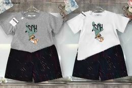 New baby tracksuits boys Short sleeved suit kids designer clothes Size 100-150 CM t shirt and Colourful striped printing shorts 24April