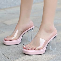 Slippers Fish Snout Waterproof Platform High Heel Uropean And American Large False Mother Hick Crystal Transparent Thin