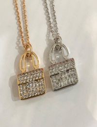 S925 sterling silver diamond bag designer pendant necklace for women luxury brand shing crystal handbag short choker necklaces wed2624168