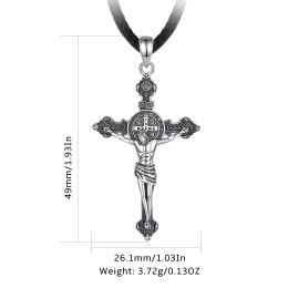 Eudora 925 Sterling Silver Jesus Necklace St. Benedict's Cross Vintage Amulet Pendant Religious Jewellery Gift for Men Women